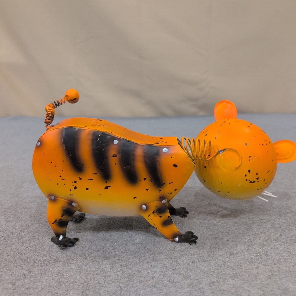 Metal Tiger Bobblehead Figurine Orange Black Striped Spring Tail Decor Auburn - Picture 5 of 7